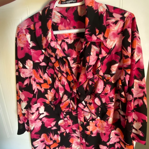 Karl lagerfeld paris floral-print blouse with ruffles - Picture 4 of 8